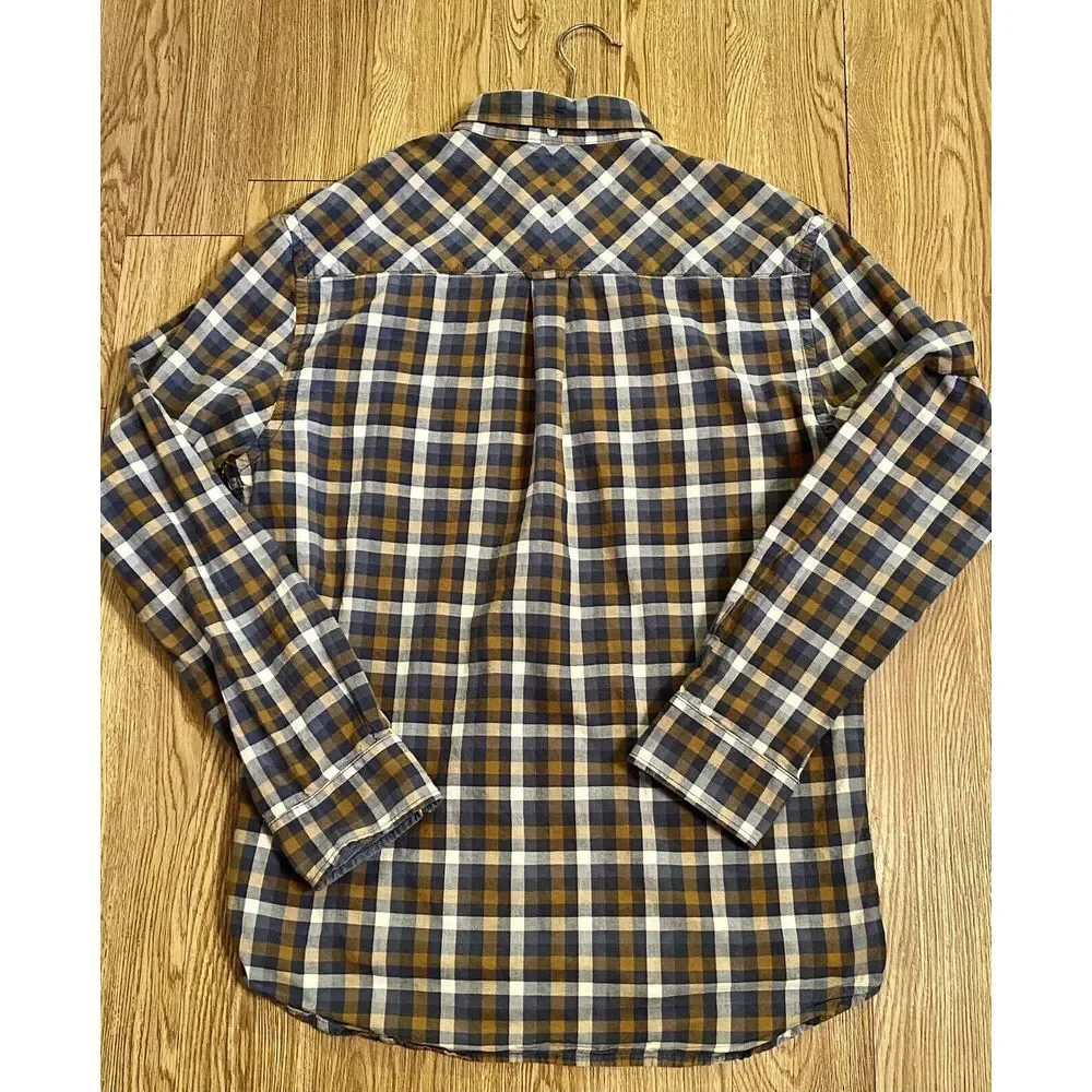 True Religion Men's Button Down Shirt Sz L Long Sleeve Blue Brown‎ Checkered